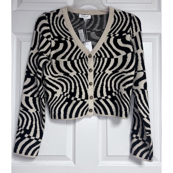 NWT Gilli Large Sweater Cream Black Zebra Print Button Front Rayon Polyester - Picture 1 of 7